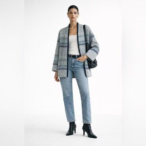 ZARA - Blue Textured Knit Cardigan | Patterned Open Jacket